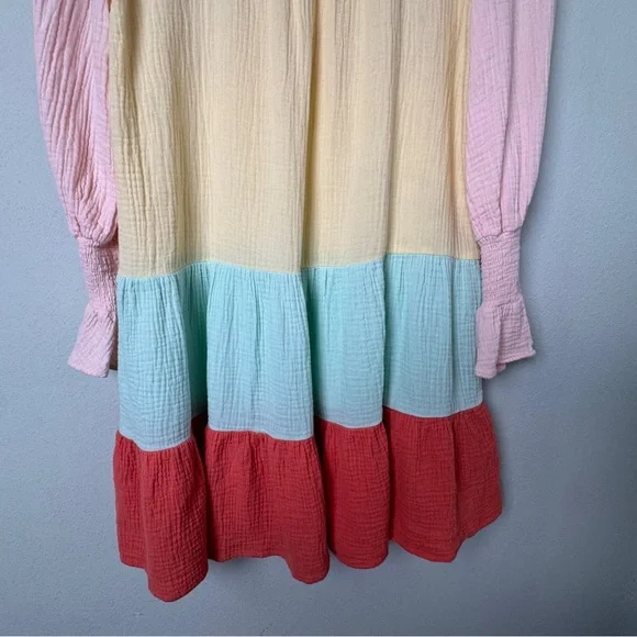 Tuckernuck Pomander Place Sorbet Colorblock Kenzo‎ Tiered Mini Gauze LS Dress S